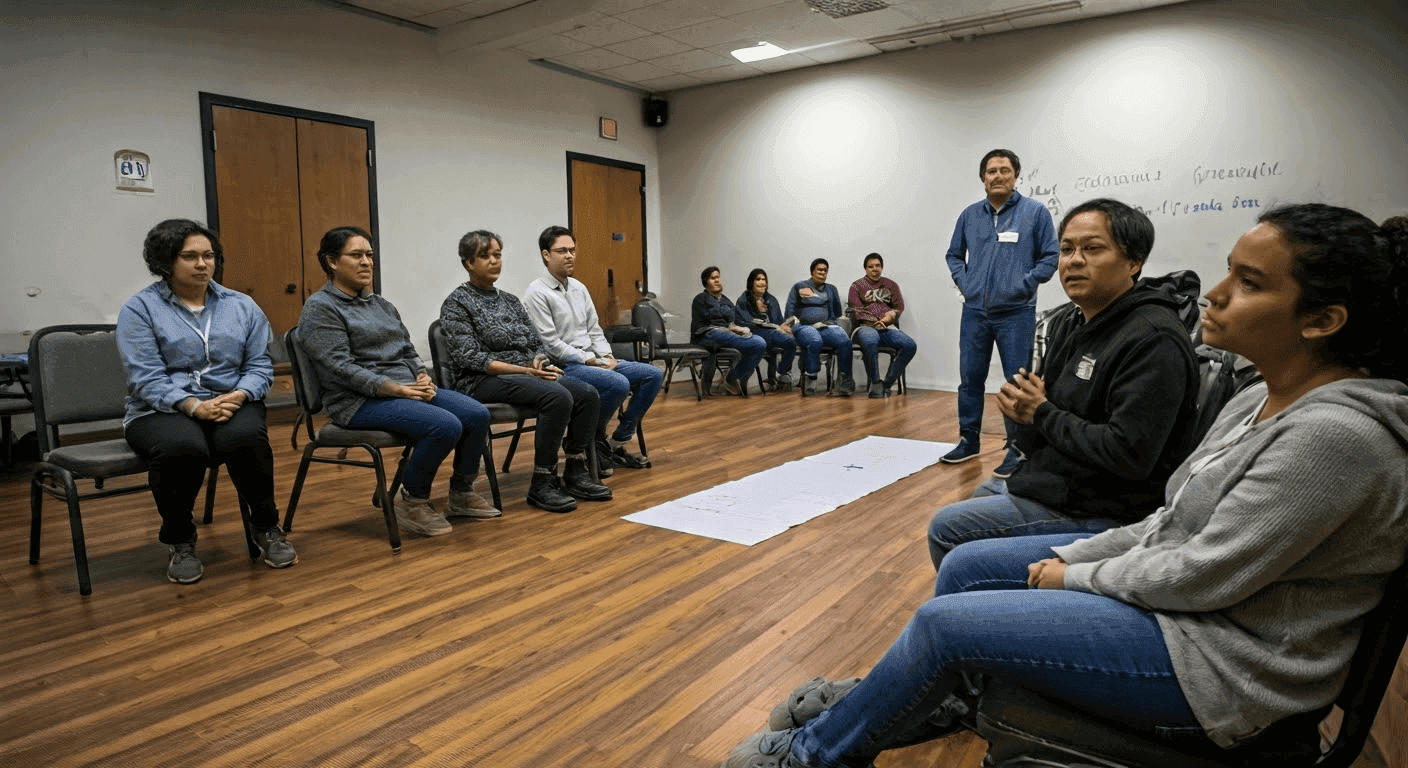 Team workshop on communication and trust.